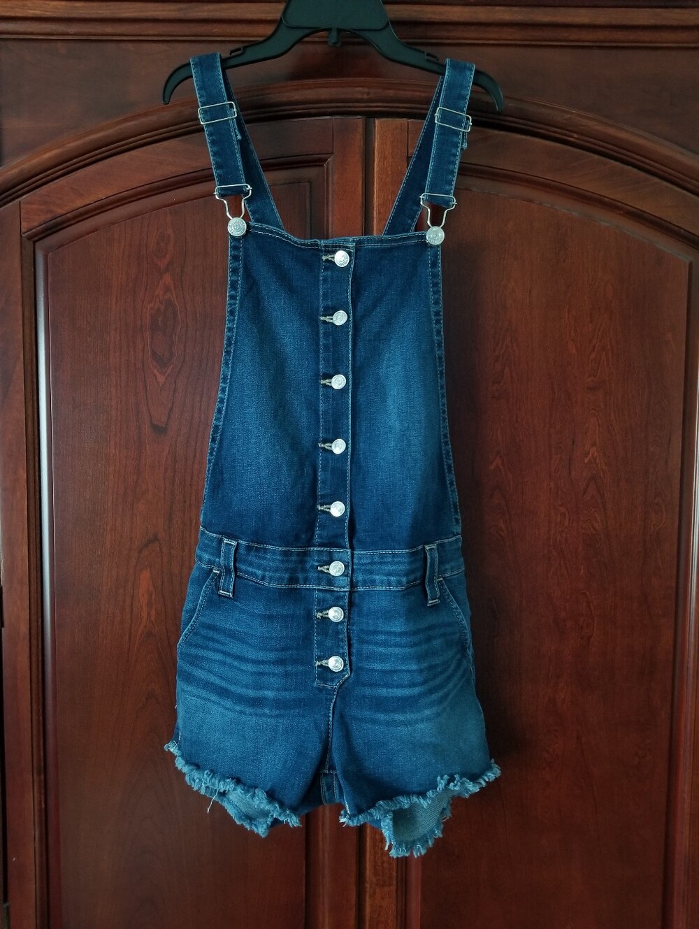 True Religion Denim Shortalls Jean Overall Shorts Raw Frayed Hem Size L